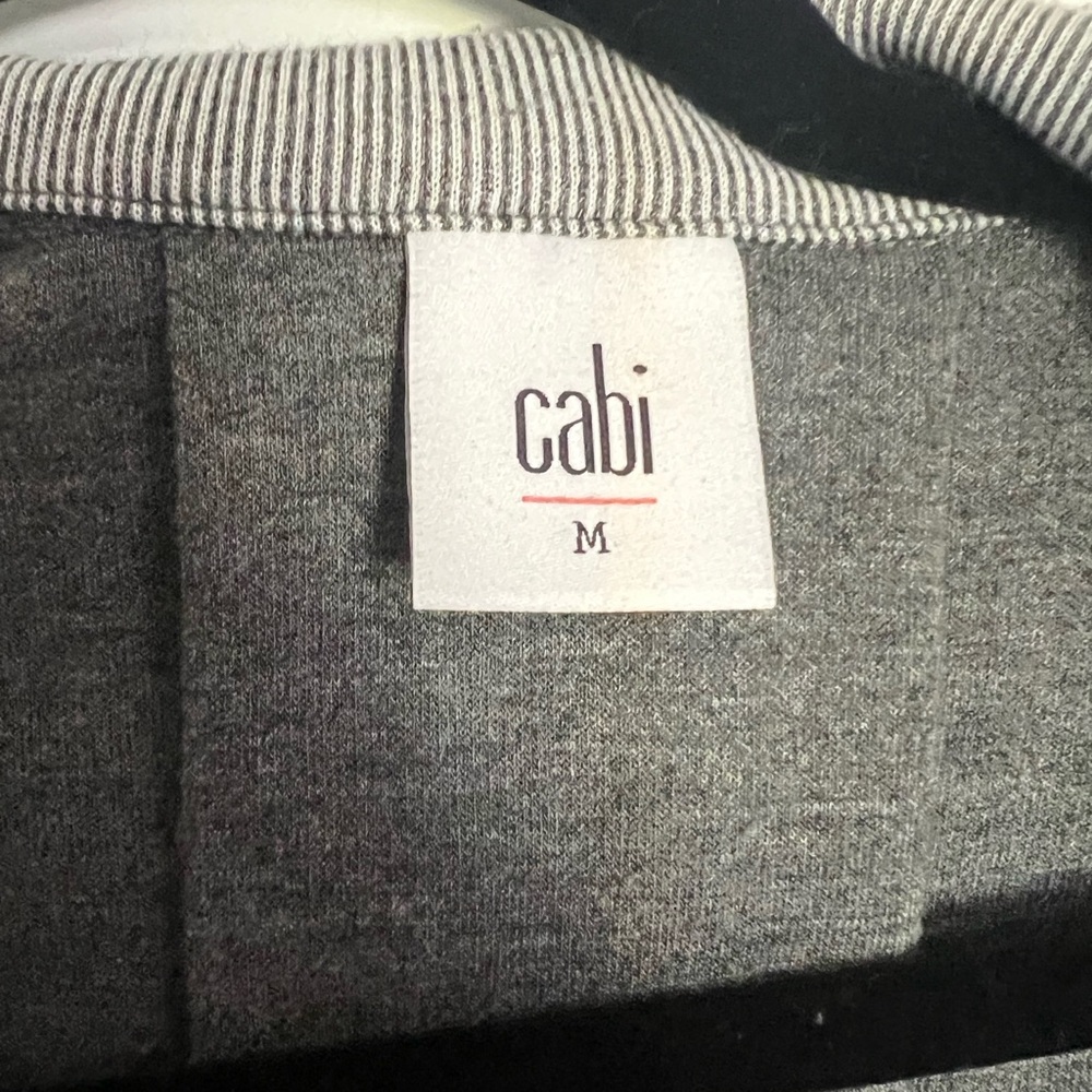 CAbi #5300 Women's Drop Off Jacket Gray Striped Long Sleeve Zip Up Sz med Hi-low